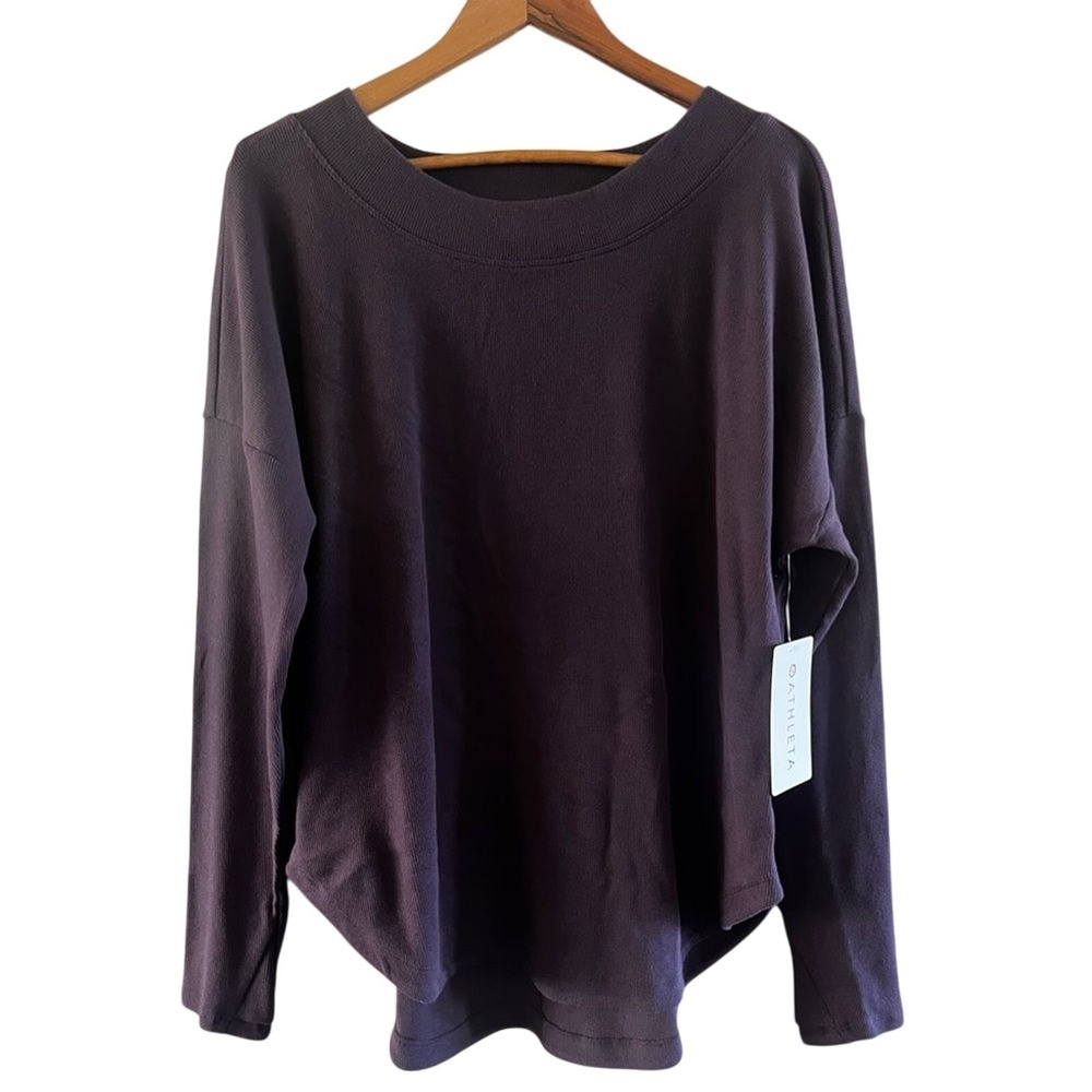 Athleta Women's SZ Large Presence Sweatshirt Top Purple Back Cut Out  Soft NWT